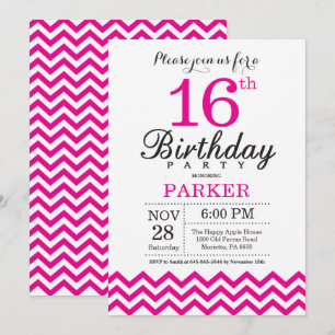 Invitación de cumpleaños número 16 Chevron Rosa Ca