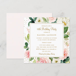 Invitación de cumpleaños número 16 con acuarela fl