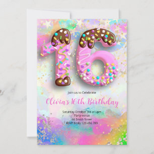 Invitación de cumpleaños número 16 con acuarela ro