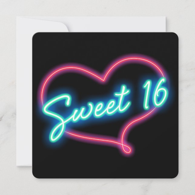 Invitación de cumpleaños número 16 con corazón de  (Anverso)