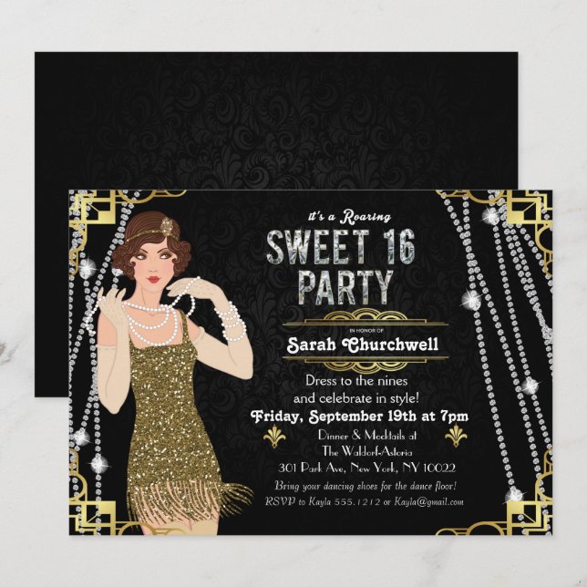 Invitación de cumpleaños número 16 con estilo Flap (Anverso / Reverso)