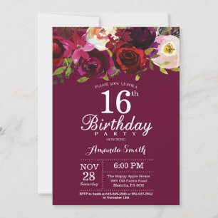 Invitación de cumpleaños número 16 con flores de c