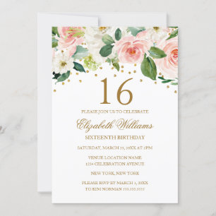 Invitación de cumpleaños número 16 con flores en a