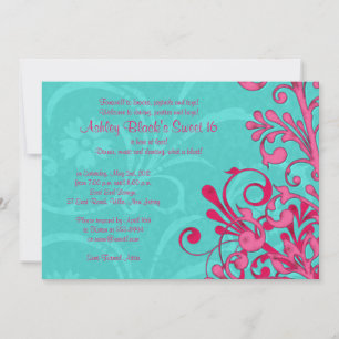Invitación de cumpleaños número 16 con flores turq