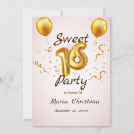 Invitación de cumpleaños número 16 con globos Gold