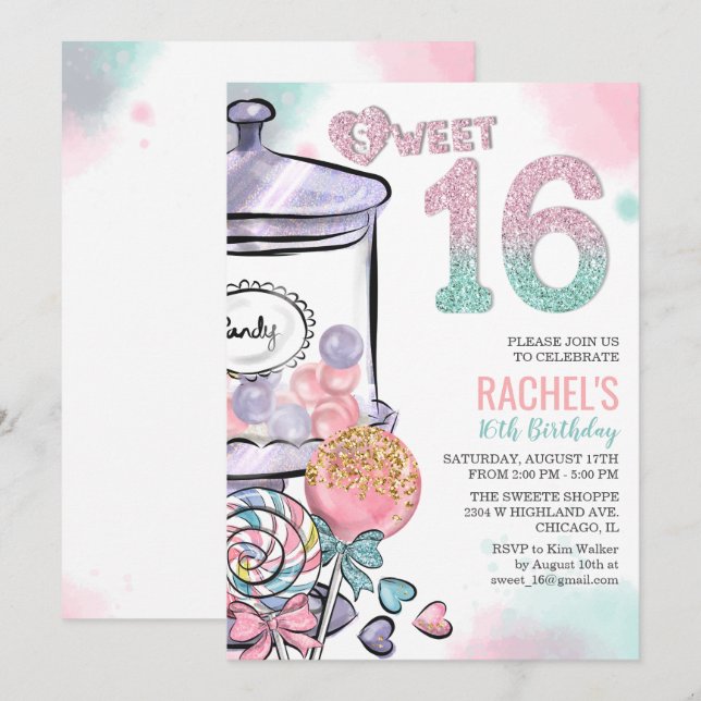 Invitación de cumpleaños número 16 con tema de dul (Anverso / Reverso)