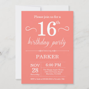 Invitación de cumpleaños número 16 Coral