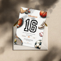 Invitación de cumpleaños número 16 de All Star Spo