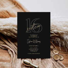 Invitación de cumpleaños número 16 de lujo en negr