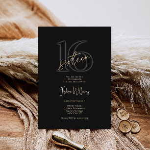 Invitación de cumpleaños número 16 de lujo en negr