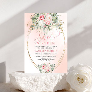 Invitación de cumpleaños número 16 de lujo rosa fl