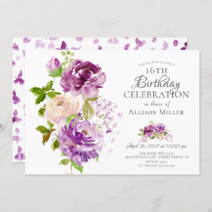 Invitación de cumpleaños número 16 de Purple Peoni