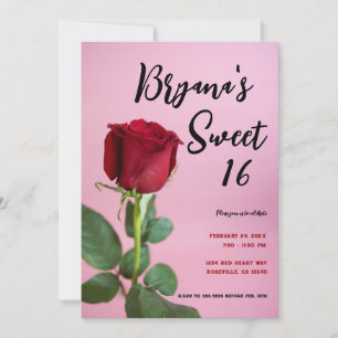 Invitación de Cumpleaños número 16 de Rosa Roja y