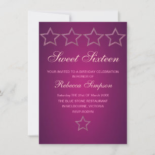 Invitación de cumpleaños número 16 dulce con estre