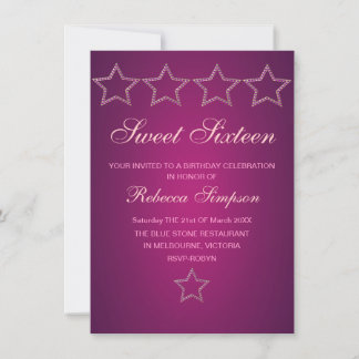 Invitación de cumpleaños número 16 dulce con estre