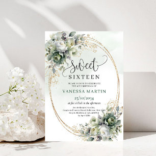 Invitación de cumpleaños número 16 dulce y botánic