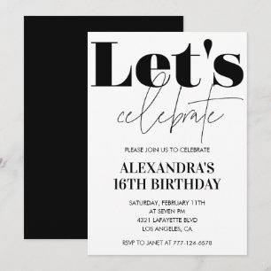 Invitación de cumpleaños número 16 en blanco y neg
