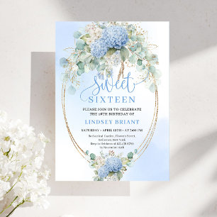 Invitación de cumpleaños número 16 floral azul boh