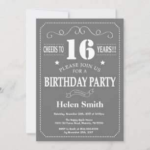 Invitación de cumpleaños número 16 gris y blanco