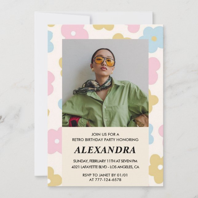 invitación de cumpleaños número 16 Retro Groovy Fl (Anverso)