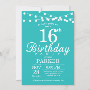 Invitación de cumpleaños número 16 Turquesa Aguama