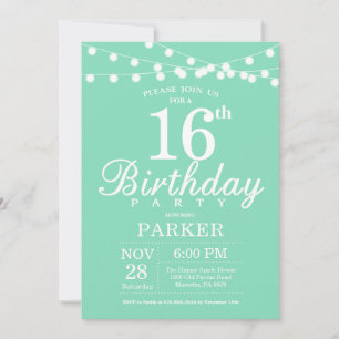 Invitación de cumpleaños número 16 Verde menta