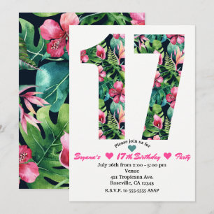 Invitación de cumpleaños número 17 con floral trop