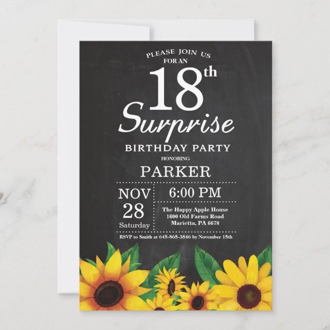 Invitación de cumpleaños número 18 a la sorpresa d (Anverso)
