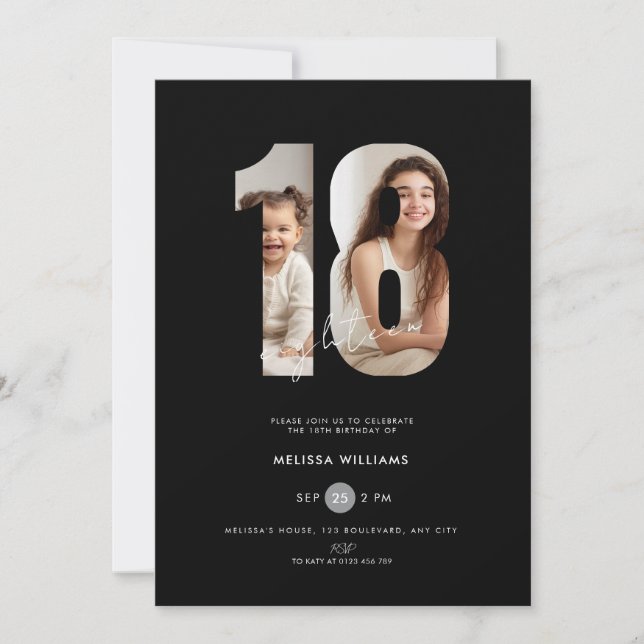 Invitación de cumpleaños número 18 con foto para c (Anverso)