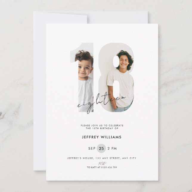 Invitación de cumpleaños número 18 con foto para c (Anverso)