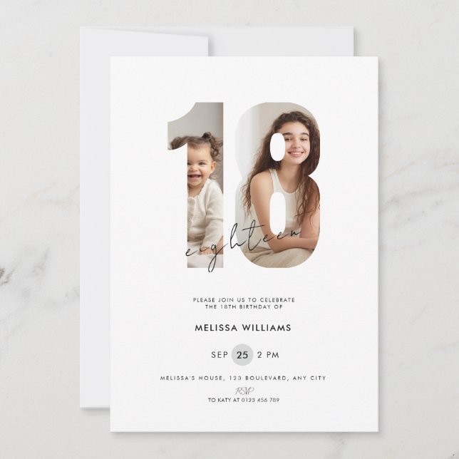 Invitación de cumpleaños número 18 con foto para c (Anverso)