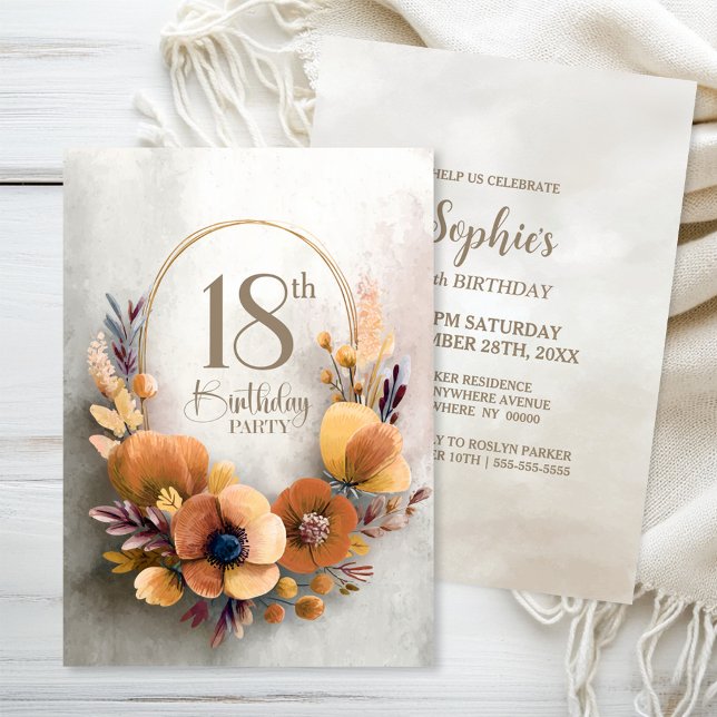 Invitación de cumpleaños número 18 con tema floral (Subido por el creador)