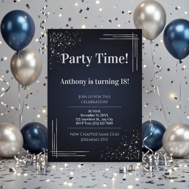 Invitación de cumpleaños número 18 moderna en azul (Subido por el creador)