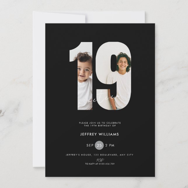 Invitación de cumpleaños número 19 con foto para c (Anverso)