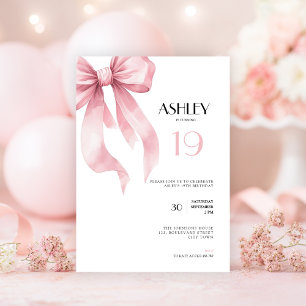 Invitación de cumpleaños número 19 con lazo rosa p