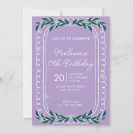 Invitación de cumpleaños número 19 floral Lila Coq
