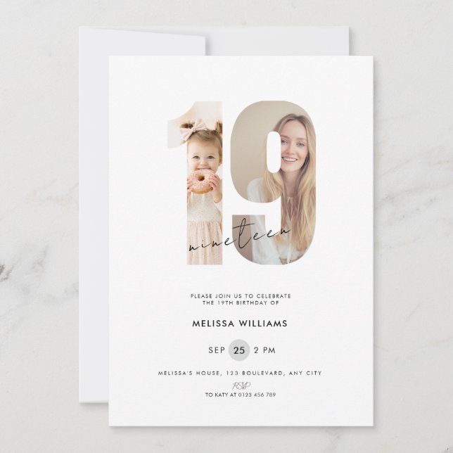 Invitación de cumpleaños número 19 para chicas - B (Anverso)