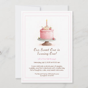 Invitación de cumpleaños número 1 acuarela - Torta