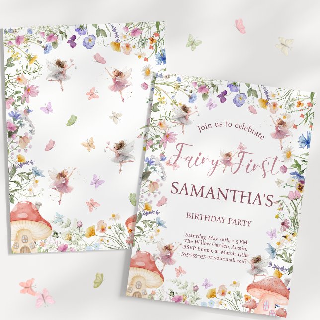 Invitación de cumpleaños número 1 al Jardín de Had (Wildflower Fairy Garden 1st Birthday Invitation)