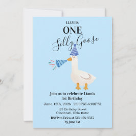 Invitación de cumpleaños número 1 azul de un ganso