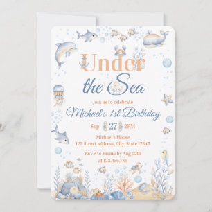Invitación de cumpleaños número 1 Bajo el Mar Niño