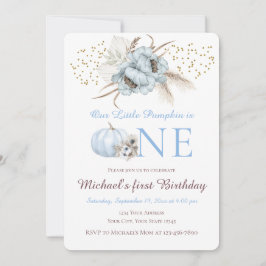 Invitación de cumpleaños número 1 Boho Blue Pumpki