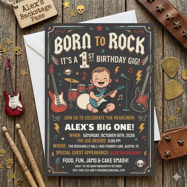 Invitación de cumpleaños número 1 'Born to Rock' R (Subido por el creador)