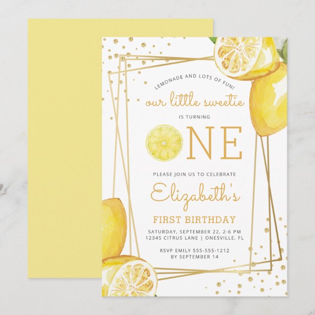 Invitación de Cumpleaños Número 1 con Acuarela de  (Anverso / Reverso)