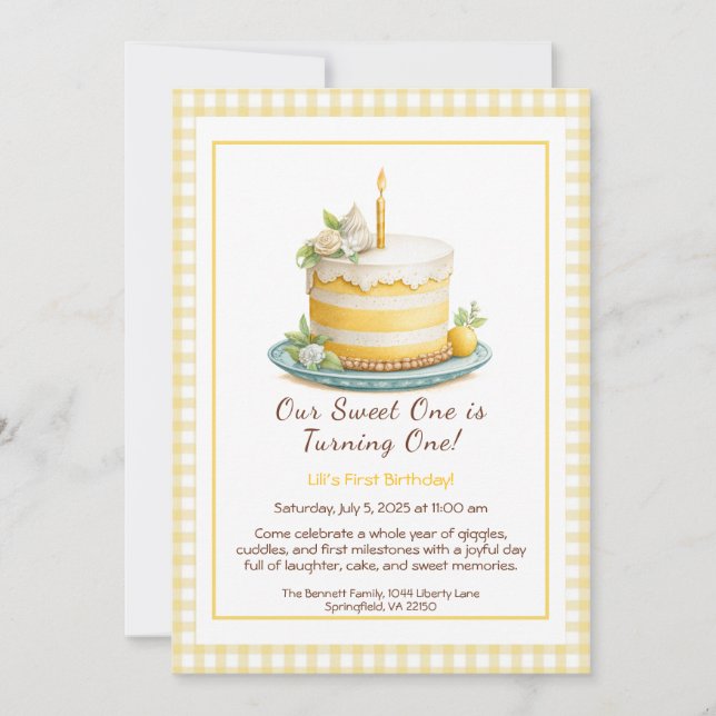 Invitación de cumpleaños número 1 con acuarela - T (Anverso)