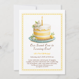 Invitación de cumpleaños número 1 con acuarela - T