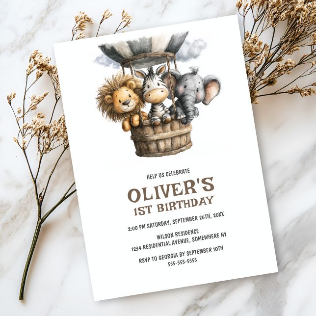 Invitación de cumpleaños número 1 con animales de  (Subido por el creador)