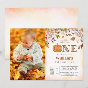 Invitación de cumpleaños número 1 con calabaza y h