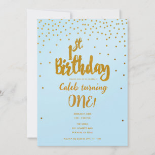 Invitación de cumpleaños número 1 con confeti azul