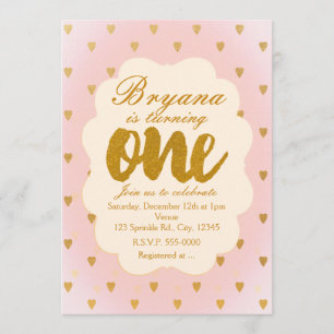 Invitación de cumpleaños número 1 con corazones do